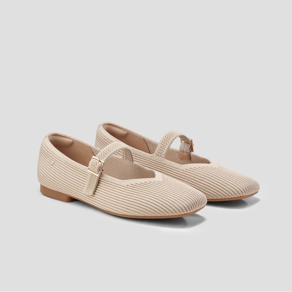 Vivaia Shoes - Vivaia Margot Square Toe Mary Jane Flat in Almond Women's Shoe Size 40